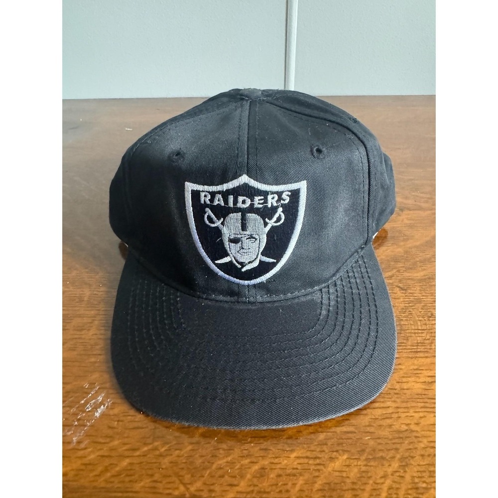 Vintage Raiders Hat Cap Snap Back Mens One Size Black NFL Football Annco 90s
